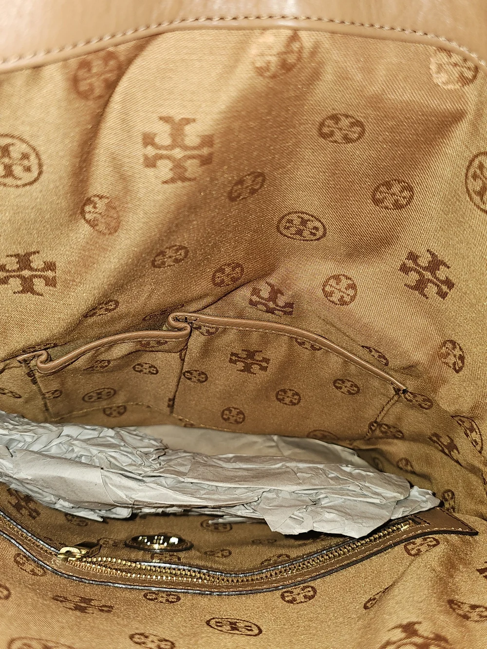 🤎Tory Burch Amanda Tan Brown Leather Logo Shoulder Hobo Bag Large